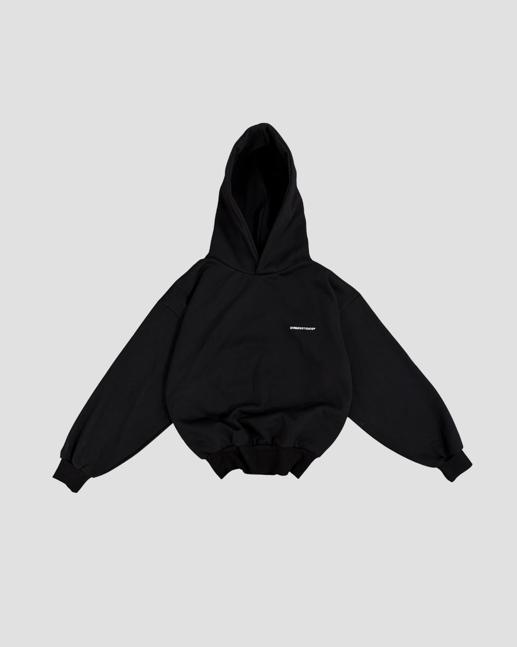 V2 Hoodie Deep Black — volume flatlay