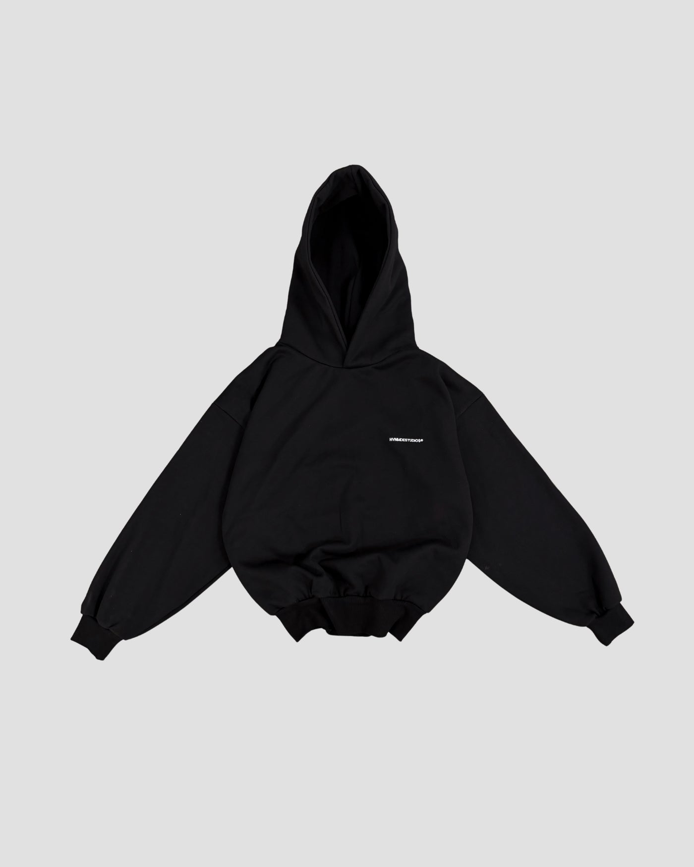 V2 Hoodie Deep Black — volume flatlay