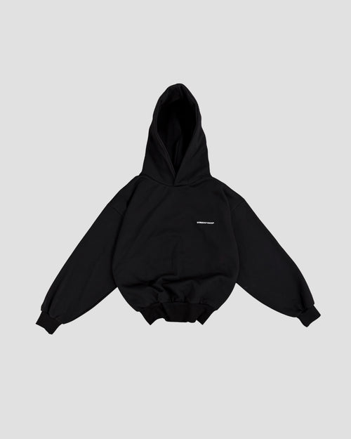 V2 Hoodie Deep Black — volume flatlay
